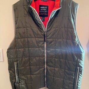 American Outpost Olive Quilted Puffer Vest with Orange Lining Mens Large